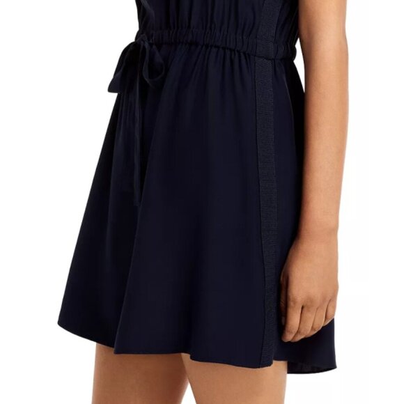 CINQ À SEPT 'Lonny' Sleeveless Silk Tie-Waist Turtleneck Mini-Dress, Navy Blue - Picture 5 of 6